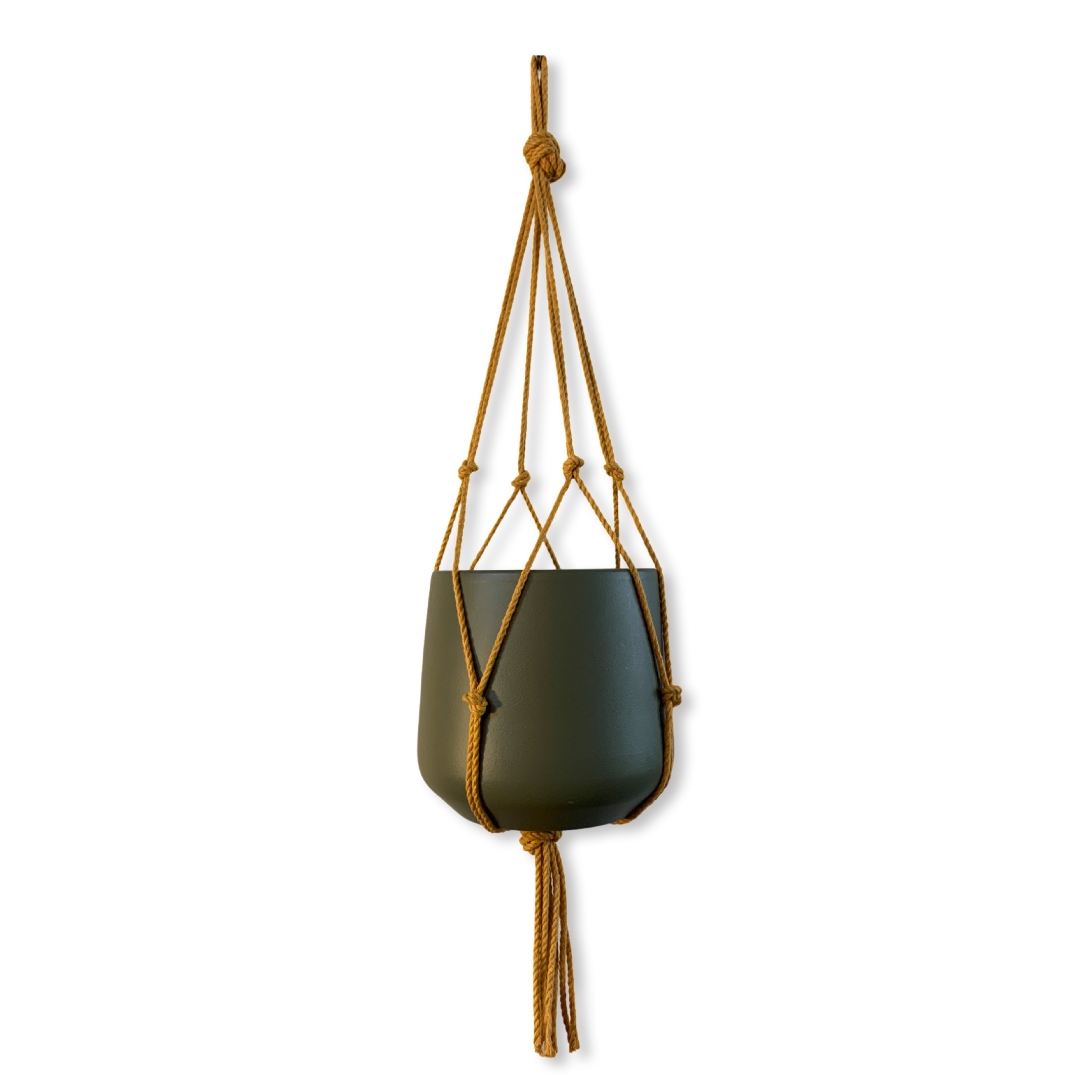 (oker)gele plantenhanger (katoen) van 60 cm lang, geschikt voor plantenpotten met een diameter van 10 t/m 20 cm.